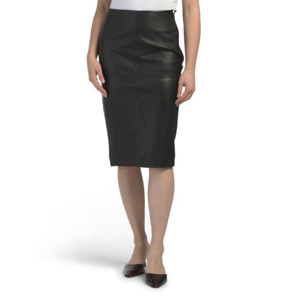 BOD & CHRISTENSEN Black Leather Skirt - Picture 1 of 2